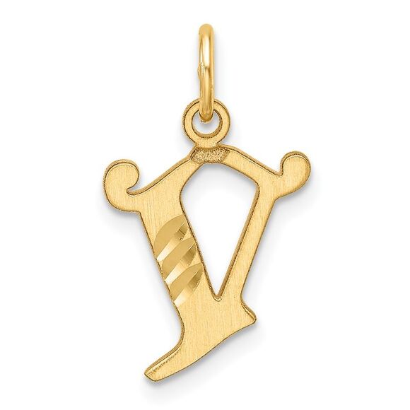 14k Yellow Gold Diamond-cut Letter V Initial Charm